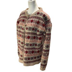 Vintage Fair Isle Shetland Wool Cardigan Sweater Small